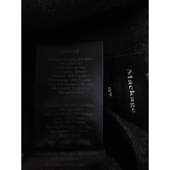 Mackage Black Gray Vane Jacket Leather Wool Cashmere Coat Waterfall Collar XS - Picture 8 of 9